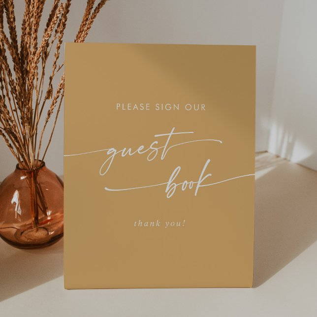 Boho Chic Yellow Marigold Wedding Guest Book Pedestal Sign (Creator Uploaded)