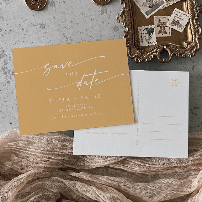 Boho Chic Yellow Marigold Wedding Save the Date Invitation Postcard (Creator Uploaded)