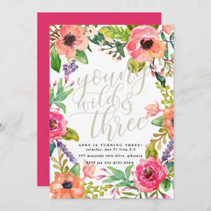 Boho Chic Young Wild and Three Birthday Invitation