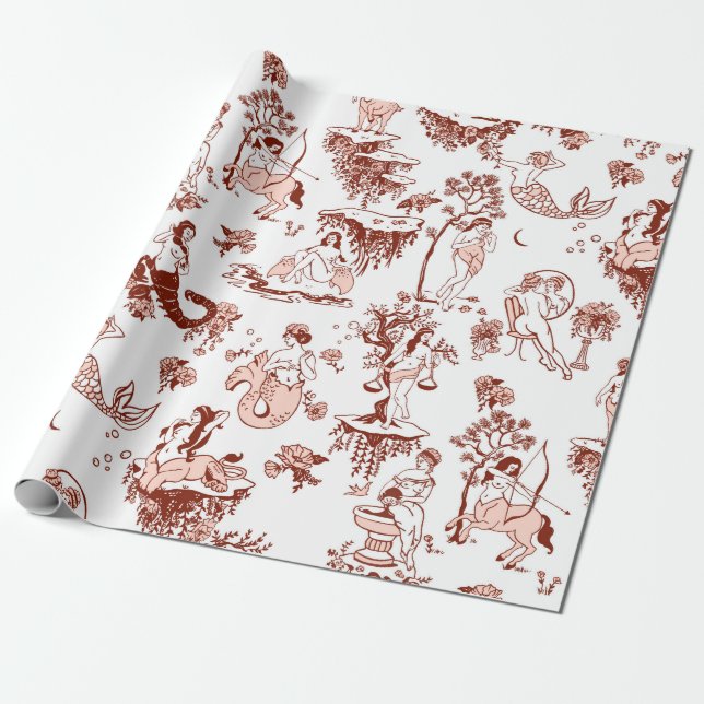 Boho Chic Zodiac Sign Toile Pattern Astrology Gift Wrapping Paper (Unrolled)