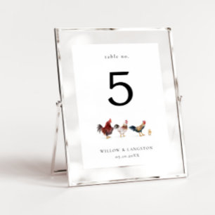Boho Chicken Wedding Table Number