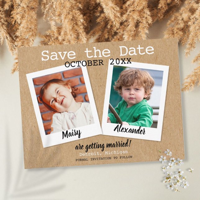 Boho Childhood Photos Save the Date Rustic Postcard (Creator Uploaded)