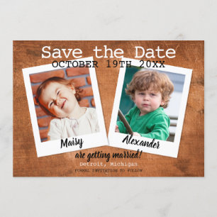 Boho Childhood Photos Save the Date Vintage Wood Invitation
