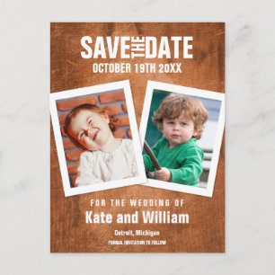 Boho Childhood Photos Vintage Wood Save the Date Announcement Postcard