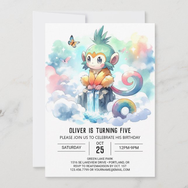Boho Children Monkey Birthday Invitation (Front)