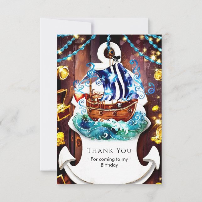Boho Children's Adventure Pirate Birthday Thank You Card (Front)