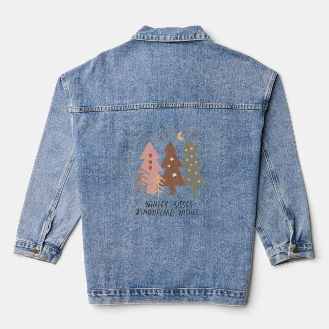 Boho Chrismas Trees Denim Jacket (Back)