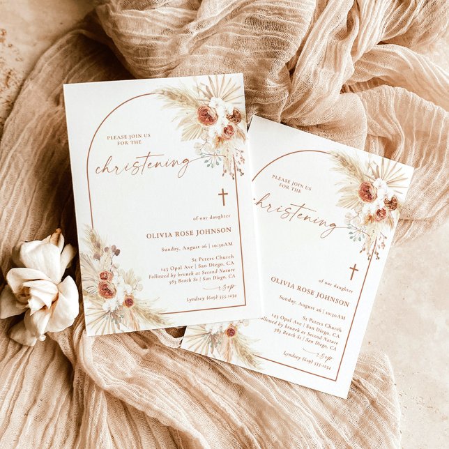 Boho Christening Invite, Pampas Grass Boho Baptism Invitation (Creator Uploaded)