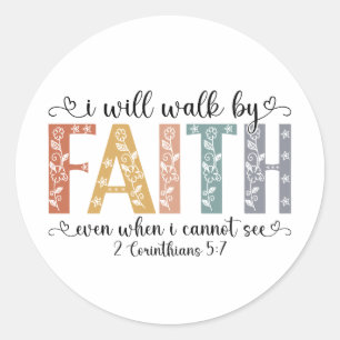 Boho Christian Walk by Faith Bible Verse Floral Classic Round Sticker