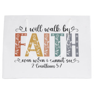 Boho Christian Walk by Faith Bible Verse Floral Large Gift Bag
