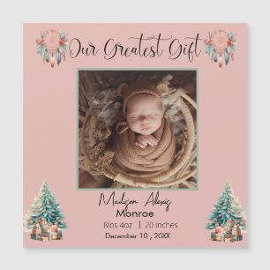 Boho Christmas Baby Stats Birth Announcement