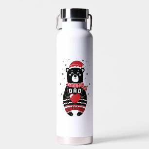 Boho Christmas Bear Family Matching Dad Water Bottle