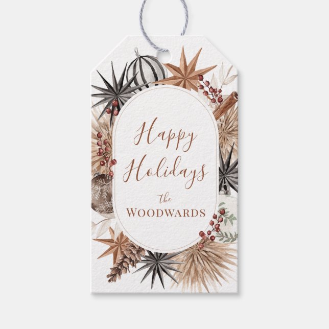 Boho Christmas Botanicals Personalised Gift Tags (Front)
