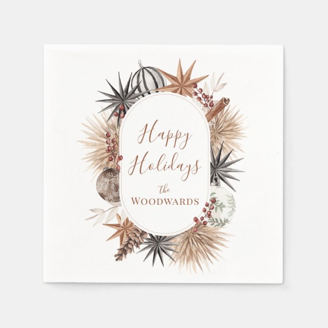 Boho Christmas Botanicals Personalised Napkin (Front)