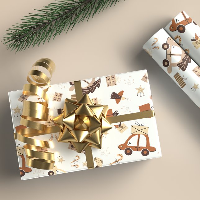 Boho Christmas Car and Tree  Wrapping Paper (Boho Christmas Car and Tree Wrapping Paper)