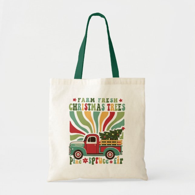 Boho Christmas Farm Fresh Trees Truck  Tote Bag (Front)