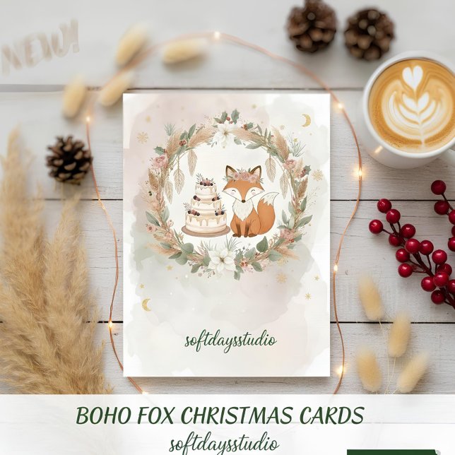 Boho Christmas Fox Greeting Card - Whimsical Woodl (Creator Uploaded)