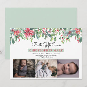 Boho Christmas Greenery Best Gift Ever Birth Announcement
