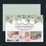 Boho Christmas Greenery Best Present Ever Birth  A Announcement<br><div class="desc">Sweet boho three photo "Best Present Ever" red,  mint and dark green watercolor holly and berries floral birth announcement.  Simply add your photos and your precious baby's birth details on front and you are all set.  Composite design by Holiday Hearts Designs (rights reserved).</div>