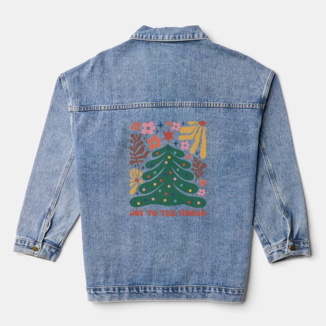 Boho Christmas Joy to The World Denim Jacket (Back)