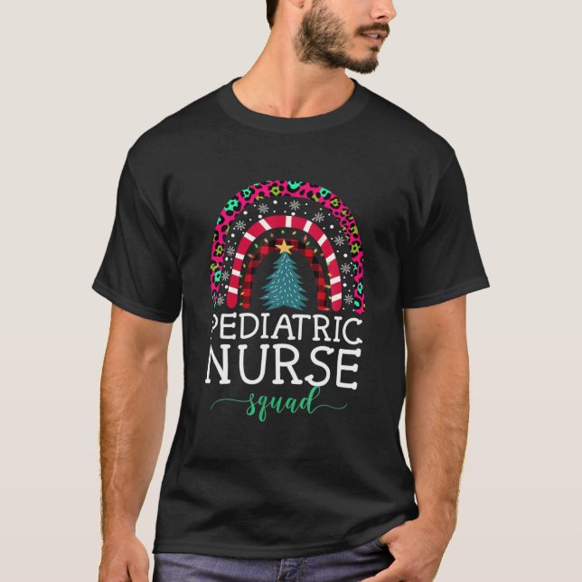 Boho Christmas Leopard Rainbow Paediatrics Nurse S T-Shirt (Front)