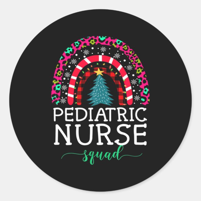 Boho Christmas Leopard Rainbow Pediatric Nurse Squ Classic Round Sticker (Front)