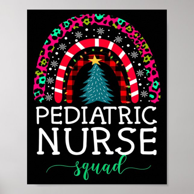 Boho Christmas Leopard Rainbow Pediatric Nurse Squ Poster (Front)