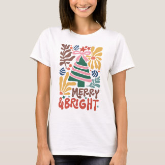 Boho Christmas Merry and Bright women T-Shirt 