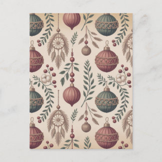 Boho Christmas Ornaments Holiday Postcard