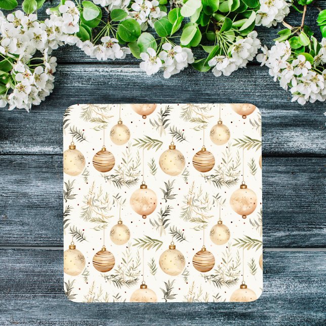 Boho Christmas Ornaments Midcentury Modern Neutral Glass Coaster (Boho Christmas Ornaments Midcentury Modern Neutral Glass Coaster)