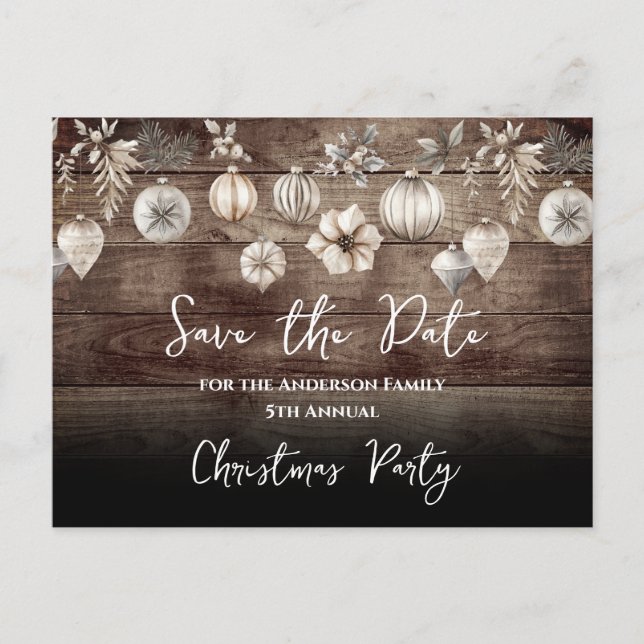 Boho Christmas Party Save the Date Postcard (Front)