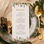 Boho Christmas Pine Tree Lights Elegant Wedding Menu<br><div class="desc">Boho Rustic Christmas Pine Botanical Lights Winter Holiday Wedding Wedding Menu.
Bohemian drop botanicals menu with elegant lights and simple rustic pine botanicals in hand-printed watercolor. 
The green background colour is gorgeous for boho weddings and christmas weddings. 
Editable menu template for holiday and winter weddings.</div>