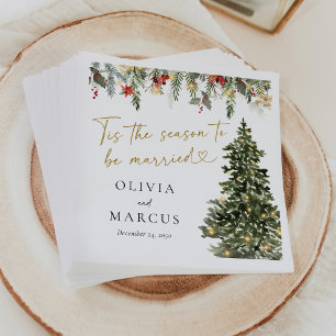 Boho Christmas Pine Tree Lights Winter Wedding Napkin