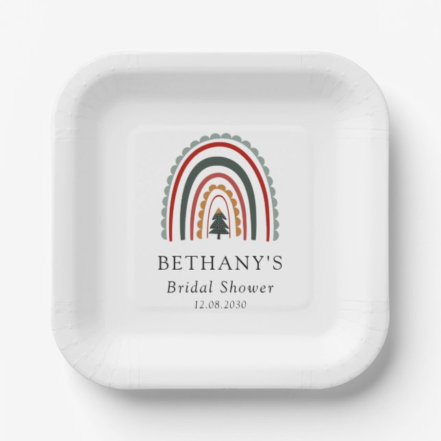 Boho Christmas Rainbow Bridal Shower Paper Plate (Front)