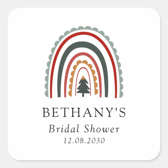 Boho Christmas Rainbow Bridal Shower Square Sticker (Front)