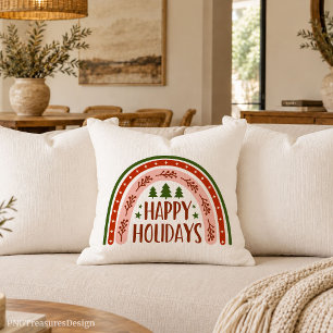 Boho Christmas Rainbow Minimalist Throw Pillow