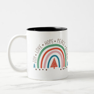 Boho Christmas Rainbow Mug   Joy Love Hope Peace