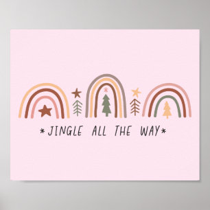 Boho Christmas Rainbow Muted tones Jingle Pink Poster