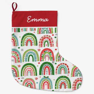 Boho Christmas Rainbow's Name Monogram Large Christmas Stocking