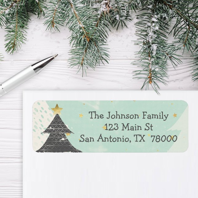 Boho Christmas Return Address (Modern Christmas Return Address Sticker)