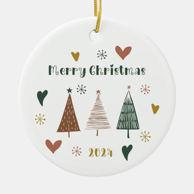 Boho Christmas Tree Ceramic Tree Decoration (Front)