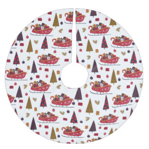 Boho Christmas Tree Holiday Sleigh Pattern Brushed Polyester Tree Skirt