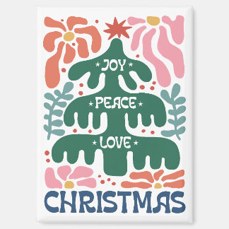Boho Christmas Tree Joy Peace Love Colourful Magnet