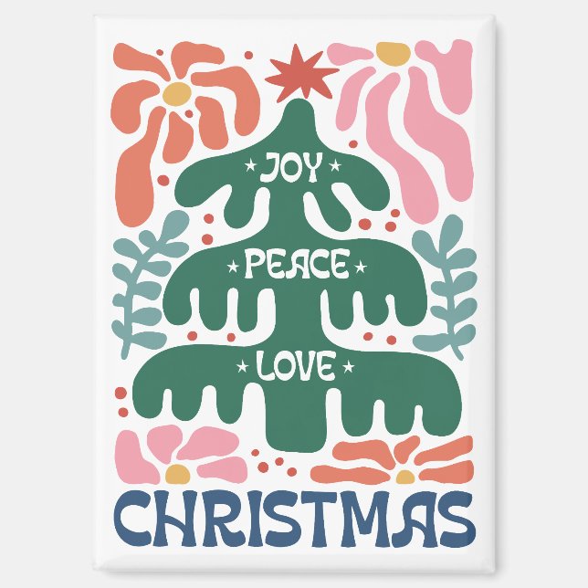 Boho Christmas Tree Joy Peace Love Colourful Magnet (Front)