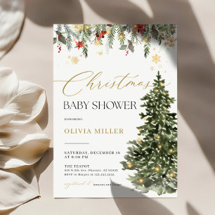 Boho Christmas Tree Lights Baby Shower Invitation