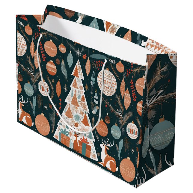 Boho Christmas Tree Ornaments Large Gift Bag (Back Angled)