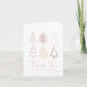 Boho Christmas Trees Dusty Pink Birthday Thank You Card