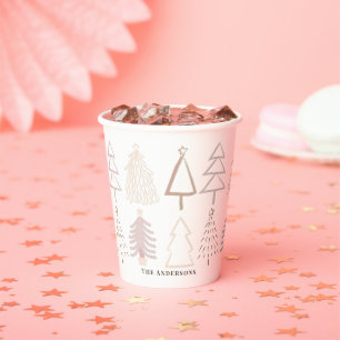 Boho Christmas Trees Dusty Pink Holiday Paper Cups