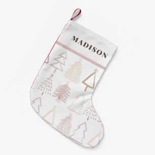 Boho Christmas Trees Dusty Pink White Small Christmas Stocking