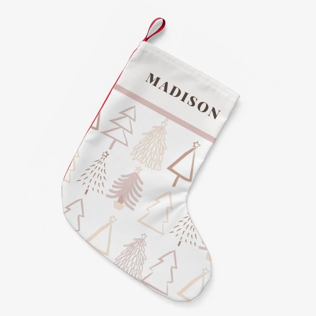 Boho Christmas Trees Dusty Pink White Small Christmas Stocking (Front (Hanging))